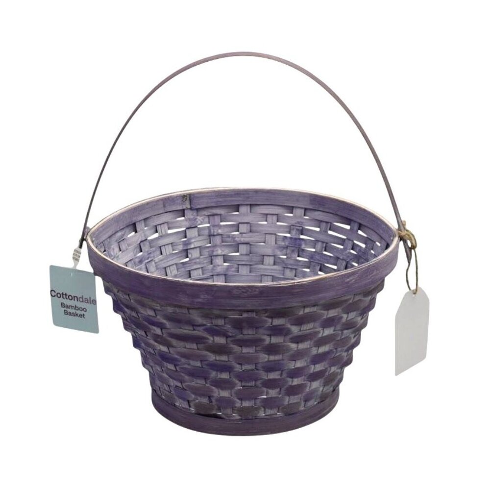 Purple Bamboo Woven Basket With Handle